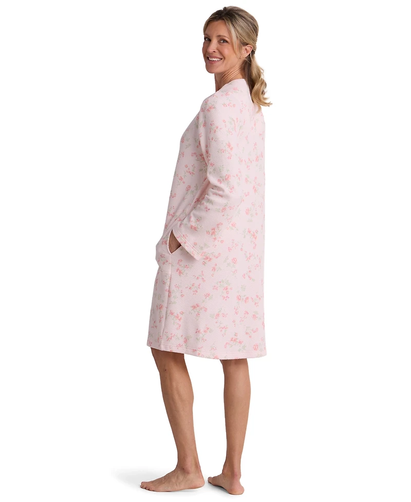Miss Elaine Women's Zip-Front Floral Textured Knit Robe