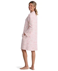 Miss Elaine Women's Zip-Front Floral Textured Knit Robe