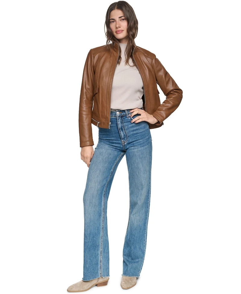 Andrew Marc Women's Rowan Short Leather Racer Jacket