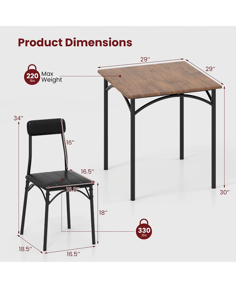Mecale 3-Piece Square Dining Set with 2 Upholstered Chairs