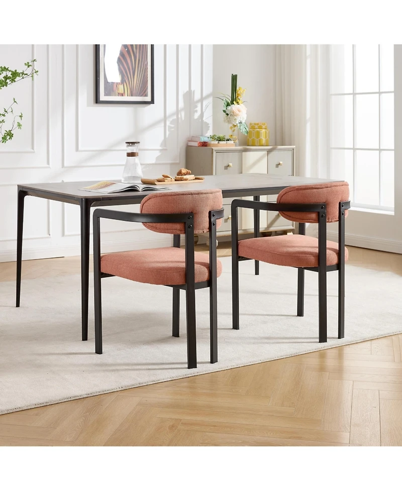 Flynama Set of 2 Mid-Century Boucle Tufted Dining Chairs, Metal Leg Kitchen Accent Chairs