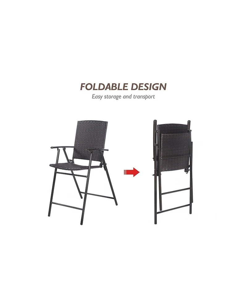 Mecale Set of 4 Folding Rattan Bar Chairs with Armrests and Footrests