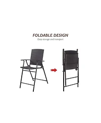 Mecale Set of 4 Folding Rattan Bar Chairs with Armrests and Footrests