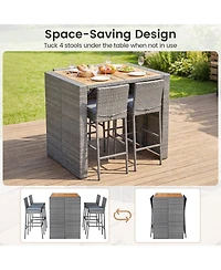 Mecale 5-Piece Patio Bar-Height Set with Acacia Table and 4 Stools