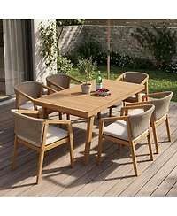 Asagikoiai 7-Piece Acacia Wood Patio Dining Set with Slatted Table and 6 Rope Woven Chairs