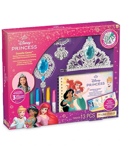 Make It Real Doodle Gems Disney Princess-Inspired Book and Royal Accessories Activity, Ages 6+