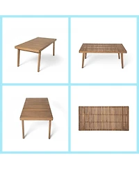 Asagikoiai 7 Piece Acacia Wood Outdoor Dining Set with 69" Dining Table and Rope Arm Chairs
