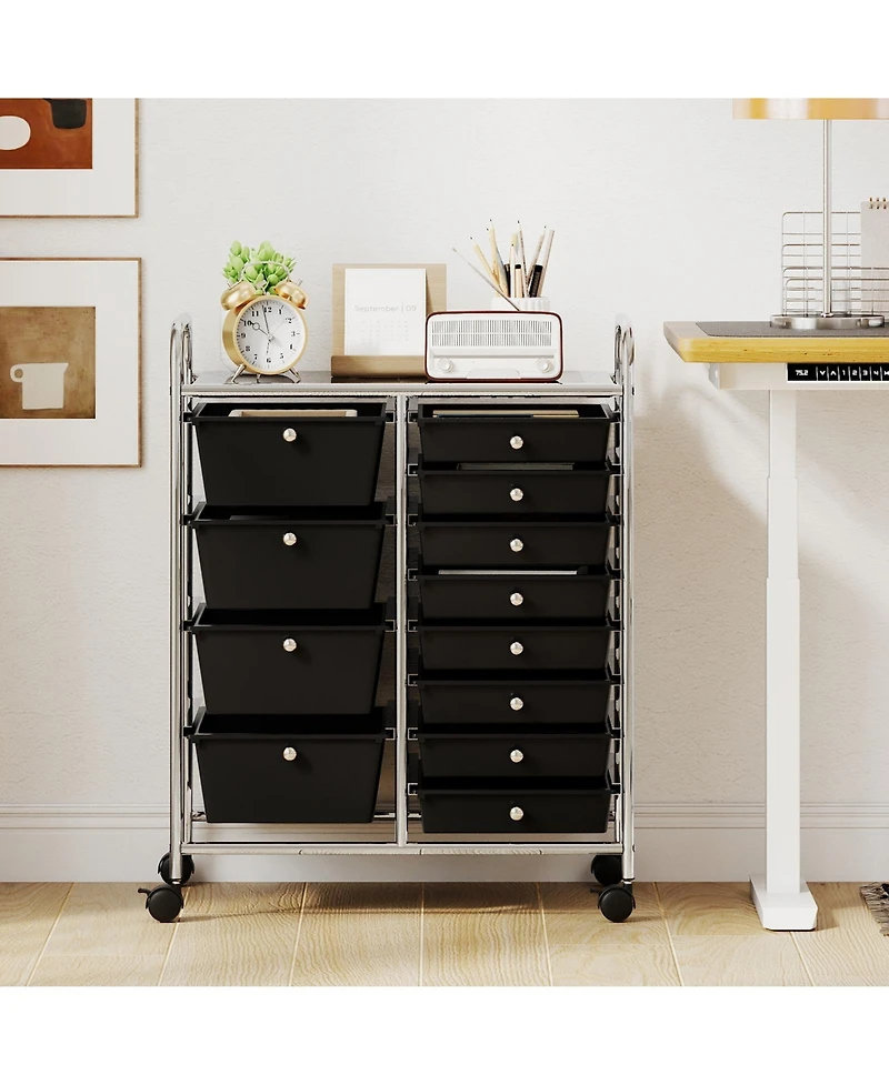 Mecale 12-Drawer Utility Rolling Cart with Punched Top Tray