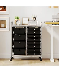 Mecale 12-Drawer Utility Rolling Cart with Punched Top Tray