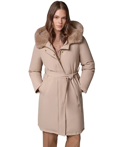 Donna Karan New York Women's Belted Fur Hooded Puffer Coat