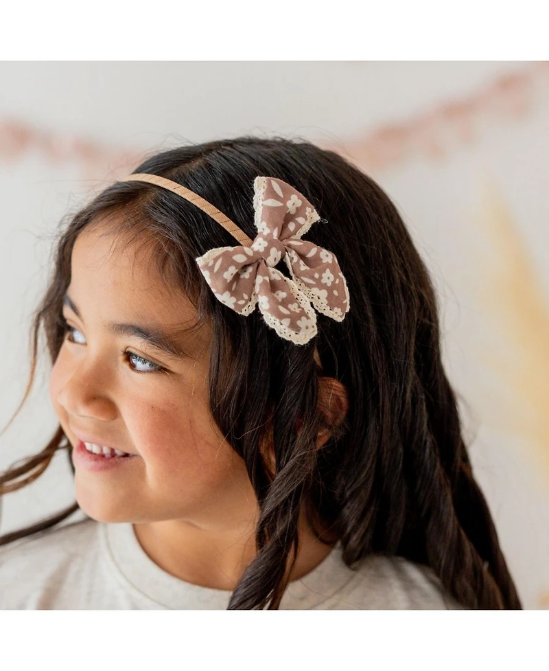 Sweet Wink Little and Big Girls Mocha Floral Lace Bow Headband