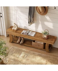 Tribesigns Solid Wood Bench, 63" Long Farmhouse Entryway Bench with Storage, Rustic Narrow Shoe Storage Bench Seat
