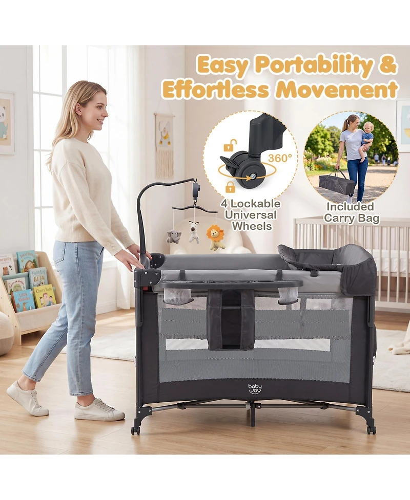 Costway Baby Bassinet Bedside Crib with Changing Table Mattress Detachable Canopy Basket