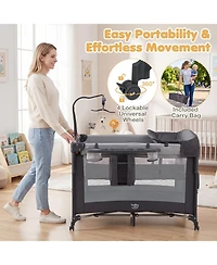 Costway Baby Bassinet Bedside Crib with Changing Table Mattress Detachable Canopy Basket