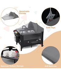 Costway Baby Bassinet Bedside Crib with Changing Table Mattress Detachable Canopy Basket