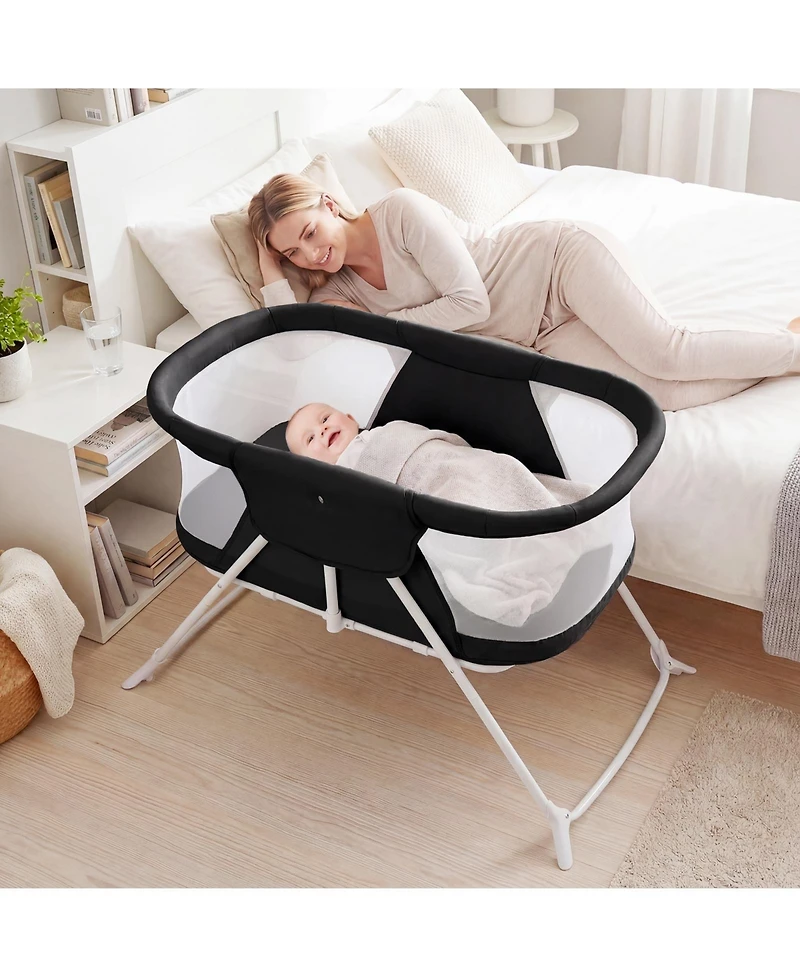 Costway Baby Bassinet Bedside Crib with Changing Table Mattress Detachable Canopy Basket