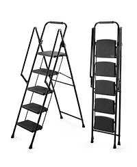 Streamdale Furniture 5-Step Folding Steel Ladder Stool with Anti-Slip Handle and Pedals, 330 lb Capacity