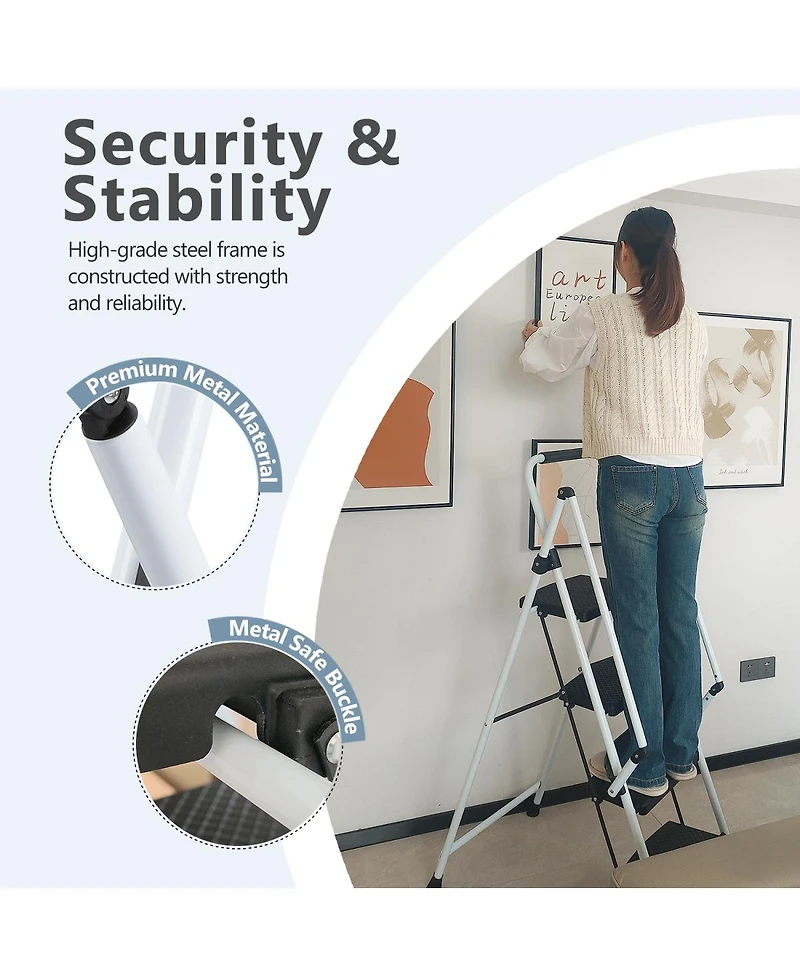 Streamdale Furniture Folding 4-Step Ladder with Anti-Skid Pedal and Safety Handle