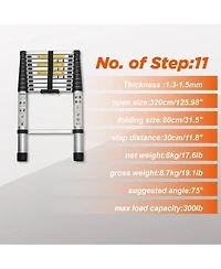 Streamdale Furniture 10.5FEET Telescoping Aluminum Extension Ladder, 300 lbs Capacity