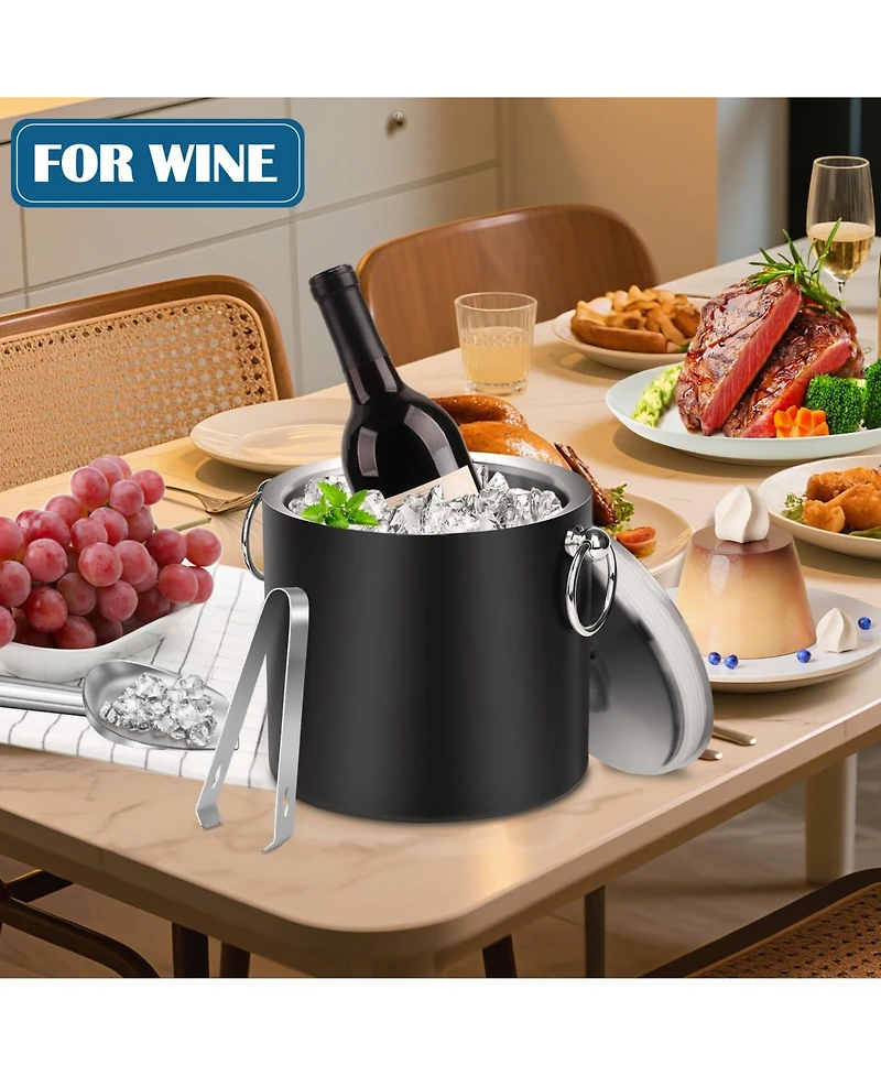 Piscifun Stainless Steel Insulated Ice Bucket with Lid and Tongs for Parties Bars