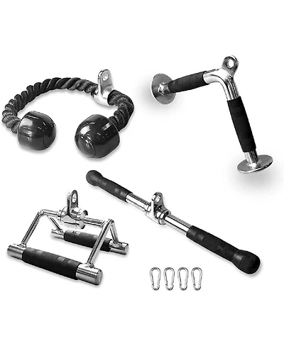 Sevorley 5-Piece Cable Machine Attachment Set with Triceps Rope, V Bar, Double D Handle, Lat Bar and Snap Hooks