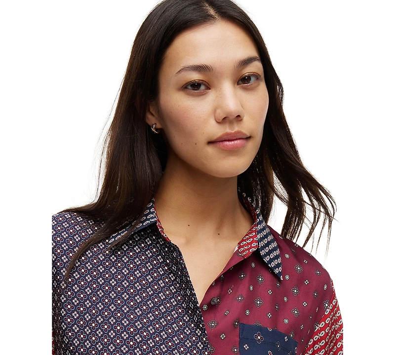 Tommy Hilfiger Women's American Icons Patchwork Long-Sleeve Shirt