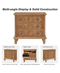 Streamdale Furniture Farmhouse Nightstand with Charging Station and 3 Drawers