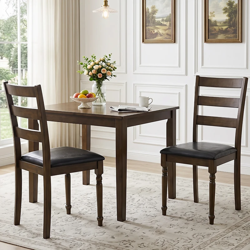 Gymax 4Piece Farmhouse Pu Leather Upholstered Dining Chairs with Ladder Back Padded Seat