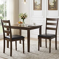 Gymax 4Piece Farmhouse Pu Leather Upholstered Dining Chairs with Ladder Back Padded Seat