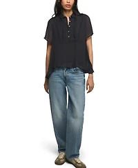 Lucky Brand Women's High-Low Ruffle Short-Sleeve Blouse