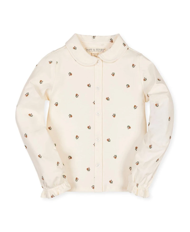 Hope & Henry Little and Big Girls' Xxs - L Organic Peter Pan Collar Knit Top