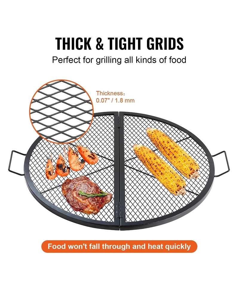 Vevor 36" Foldable Round Cooking Fire Pit Grill Grate X-Marks Heavy-Duty Steel