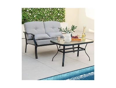 Boyel Living Outdoor Loveseat Chair Set with Coffee Table and Seat Back Cushions
