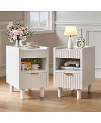 Streamdale Furniture Fluted Wood Nightstands, 2 Pack Modern Bedside Tables with Drawer