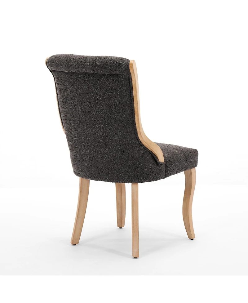 Flynama Set of 2 Snow Velvet Mid-Century Dining Chairs, Curved Solid Wood Trim and Sculpted Leg Accent Chairs