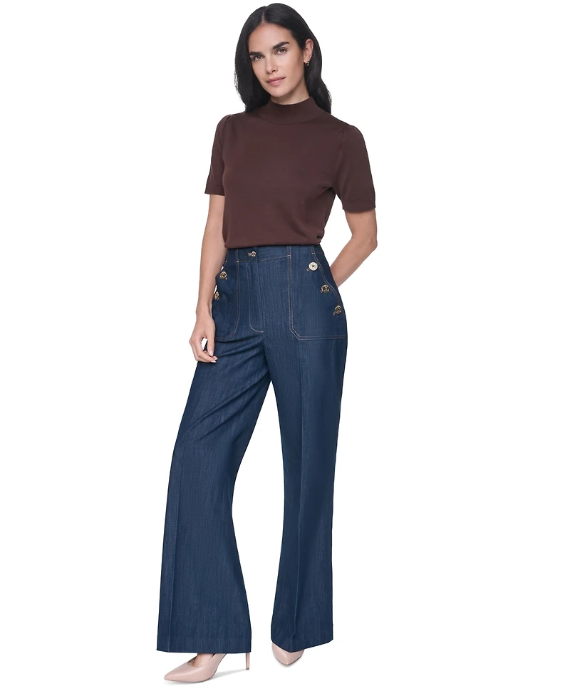 Tommy Hilfiger Women's Short-Sleeve Mock-Neck Puff-Sleeve Sweater