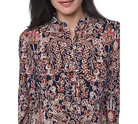 Tommy Hilfiger Women's Long Sleeve Mock Neck Button Front Blouse
