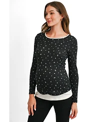 Hello Miz Maternity Floral-Print Scoop Neck Fitted Long-Sleeve Top