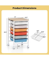 Mecale 6-Drawer Rolling Storage Cart with Wooden Tabletop