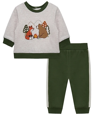 Little Me Baby Boy' Camp Friend's Active Crewneck Sweatshirt and Pants, 2-Piece Set