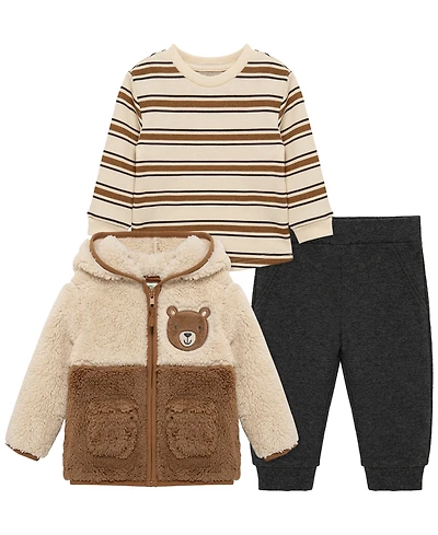 Little Me Baby Boys' Bear Sherpa Crewneck T-Shirt, Jacket and Pants, 3-Piece Set