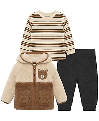 Little Me Baby Boys' Bear Sherpa Crewneck T-Shirt, Jacket and Pants, 3-Piece Set