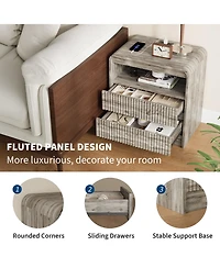 homfan Set of 2 Fluted Nightstands with Charging Station and 2 Drawers