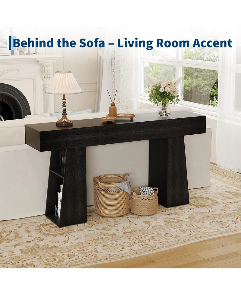 gaomon 63" Entryway Table, Console Table for Entryway, Wood Sofa with Hidden Side Storage, Modern Hallway Living Room, Foyer