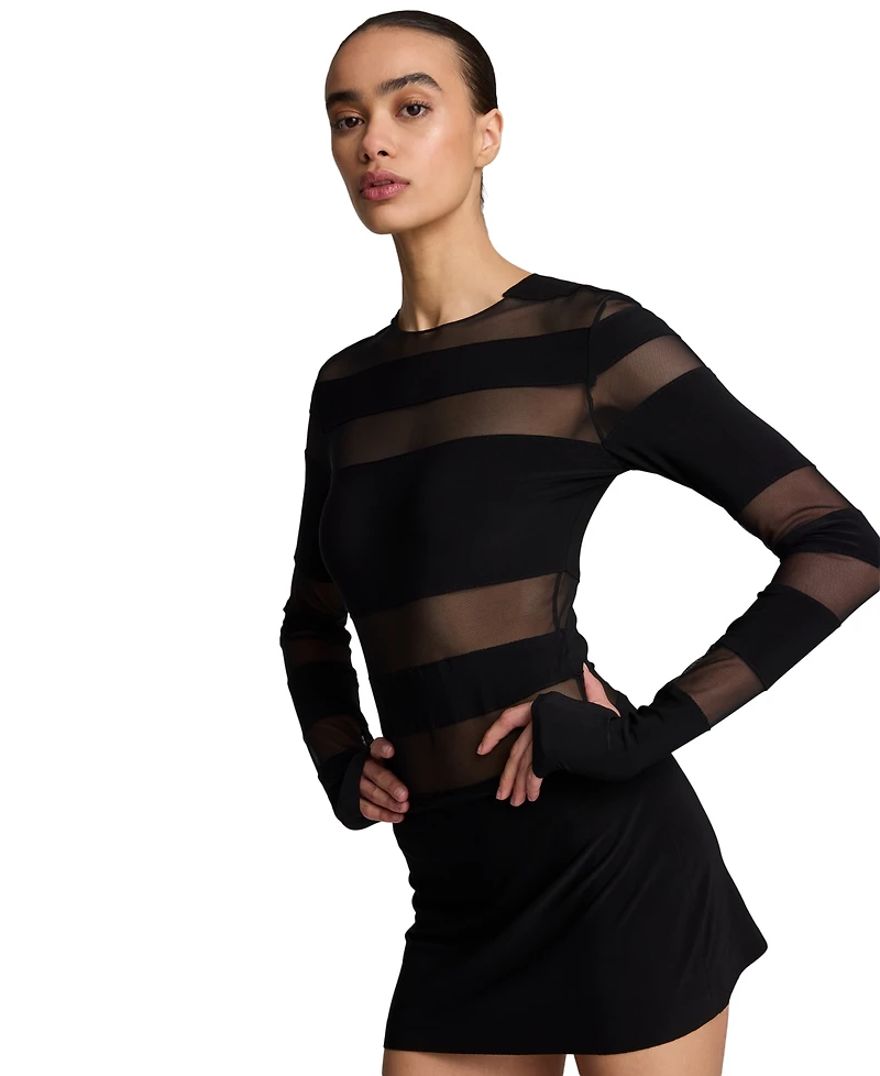 Kenneth Cole Women's Spliced Long-Sleeve Crewneck Bodycon Mini Dress