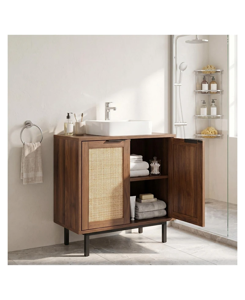 Volenca 23.5 x 12 24 Bathroom Vanity Cabinet with Rattan Doors, U-Shaped Cut-Out and Shelf