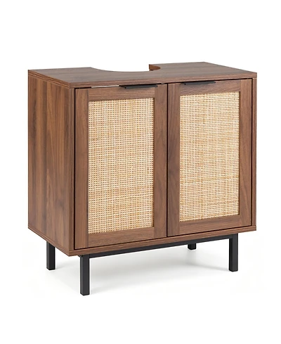 Volenca 23.5 x 12 24 Bathroom Vanity Cabinet with Rattan Doors, U-Shaped Cut-Out and Shelf