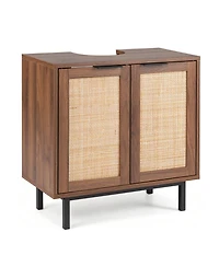 Volenca 23.5 x 12 24 Bathroom Vanity Cabinet with Rattan Doors, U-Shaped Cut-Out and Shelf