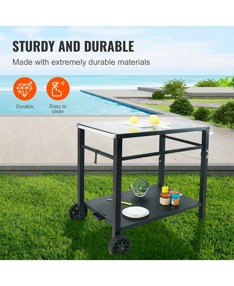 Vevor Outdoor Grill Dining Cart Double-Shelf Bbq Movable Food Prep Trolley Patio