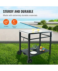 Vevor Outdoor Grill Dining Cart Double-Shelf Bbq Movable Food Prep Trolley Patio
